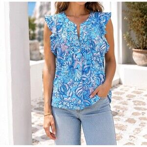 Lilly Pulitzer Golda Blouse Top Amalfi Sound The Sirens Floral Printed S 287603